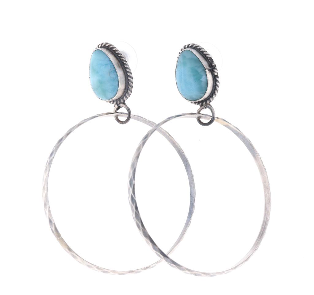 Navajo Elouise Kee Silver & Larimar Hoop Earrings (1 of 4)