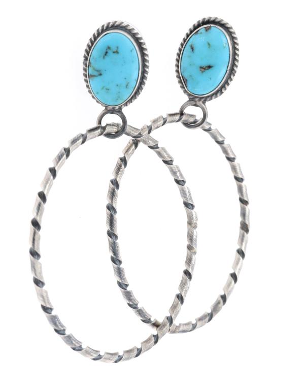Navajo Elouise Kee Silver & Turquoise Earrings (1 of 3)