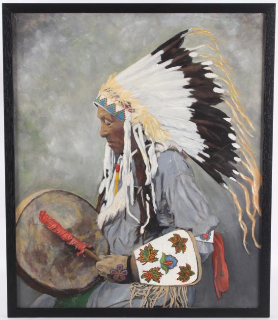 Original Drumming Native Man Oil Painting Watson (1 of 13)