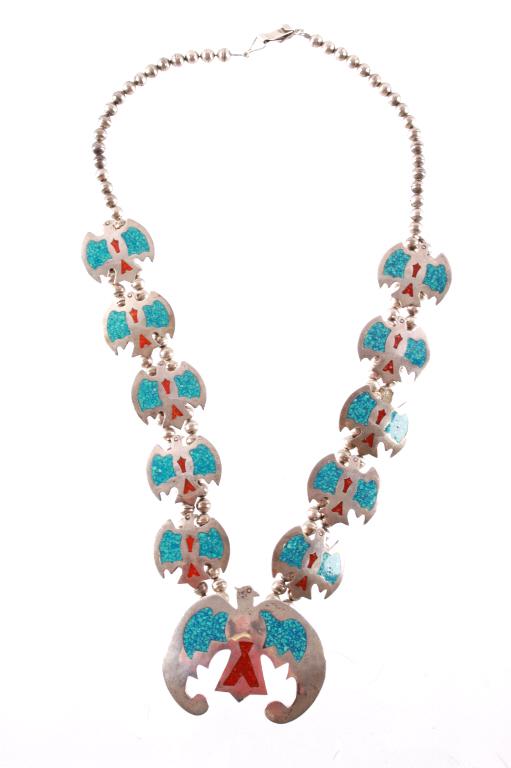 Navajo Thunderbird Squash Blossom Necklace 1960's (1 of 9)