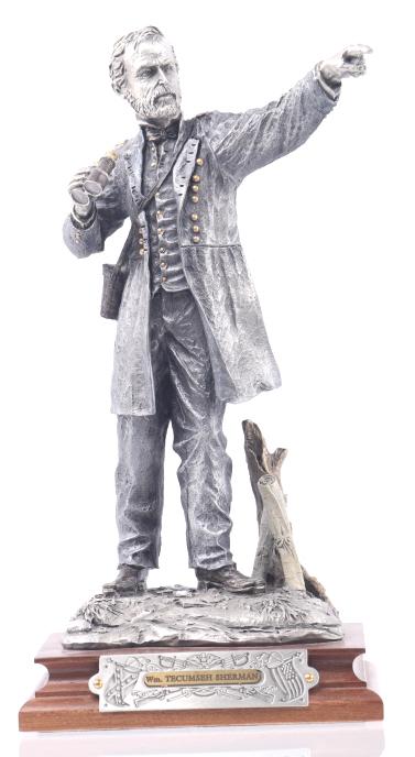 "Wm. Tecumseh Sherman" Pewter Sculpture by Barnum: Offered is a fabulous Chilmark "Wm. Tecumseh Sherman" Civil War pewter sculpture by renowned sculptor, F.J. Barnum. The figurine is holding binoculars in his right hand with the case slung over his sh
