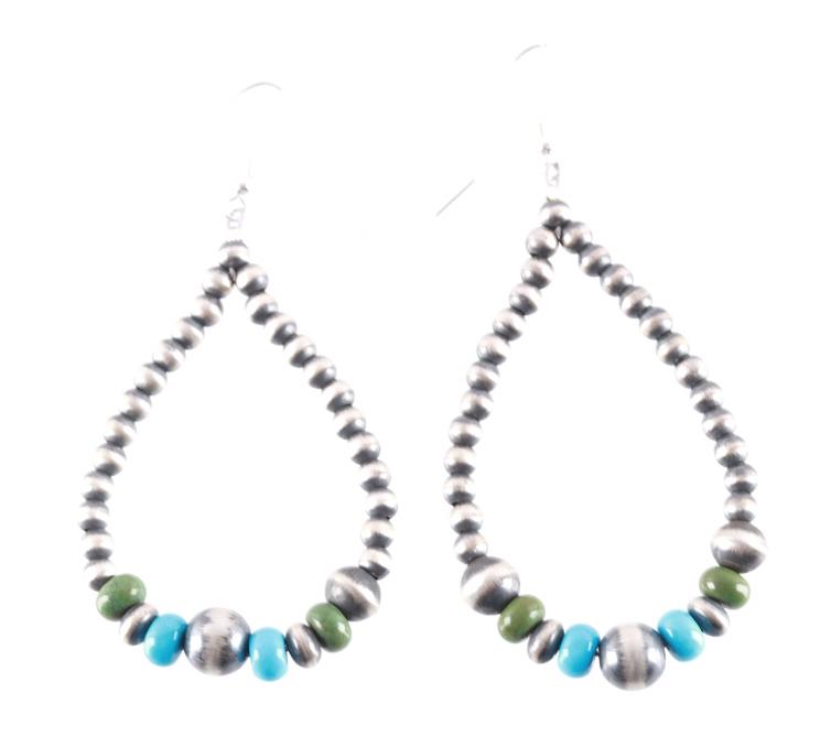 Navajo Sterling Silver Turquoise Beaded Earrings (1 of 9)