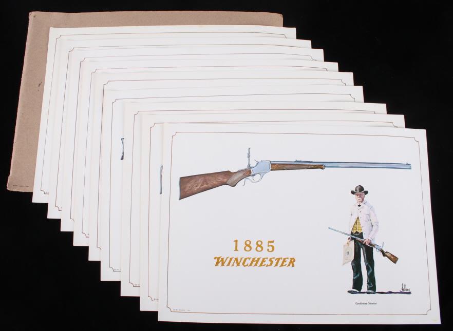 Signed Winchester on the Frontier by Fred Fellows: Featured in this lot is a Winchester on the Frontier print portfolio by Fred Fellows. The portfolio features nine Fred Fellows prints showing eight Winchester rifles and one Henry rifle. The portfolio