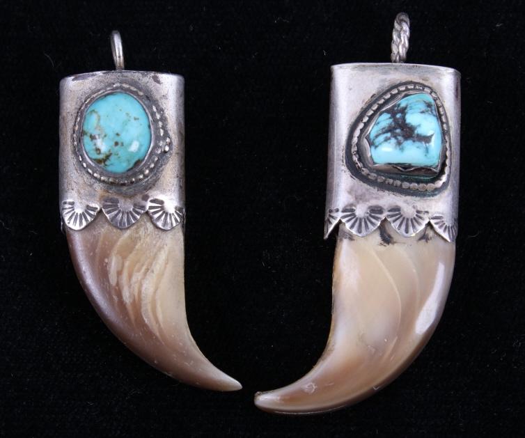 Navajo Sterling Bear Claw & Turquoise Pendants (1 of 9)