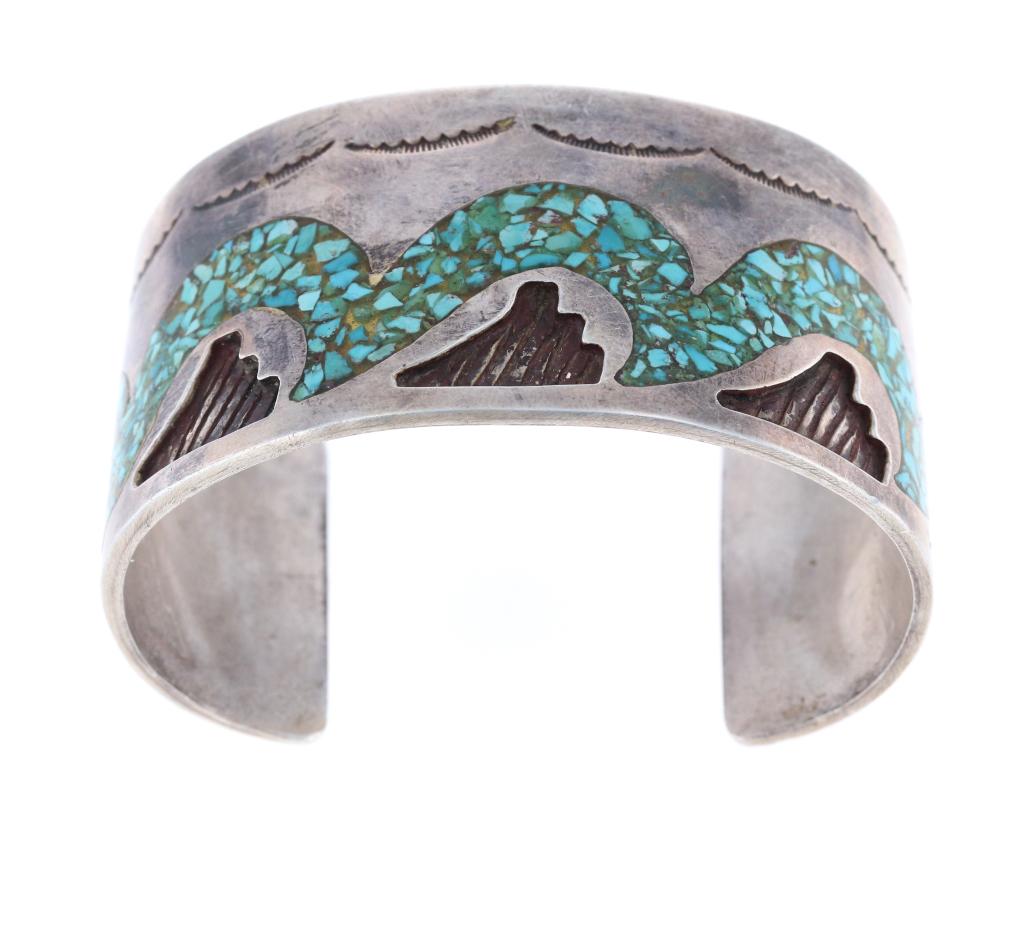 Navajo Old Pawn Heavy Sterling Turquoise Bracelet (1 of 9)
