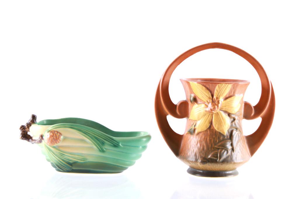 1940's Roseville Pottery Basket & Low Bowl (1 of 17)