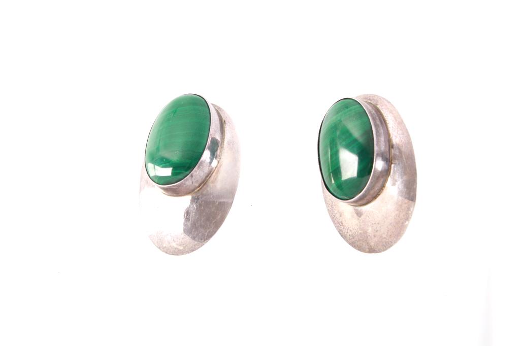 Navajo Sterling Silver & Malachite Earrings (1 of 7)
