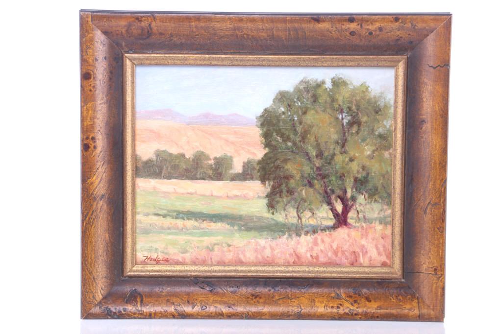 Hodges, Dave "The Old Willow" Montana Oil: For your consideration is this oil on board painting called “The Old Willow” by David Hodges (1949 - ). Dave Hodges, a Big Timber Montana artist, graduated from MSU in 1979. In 1982, he began his 