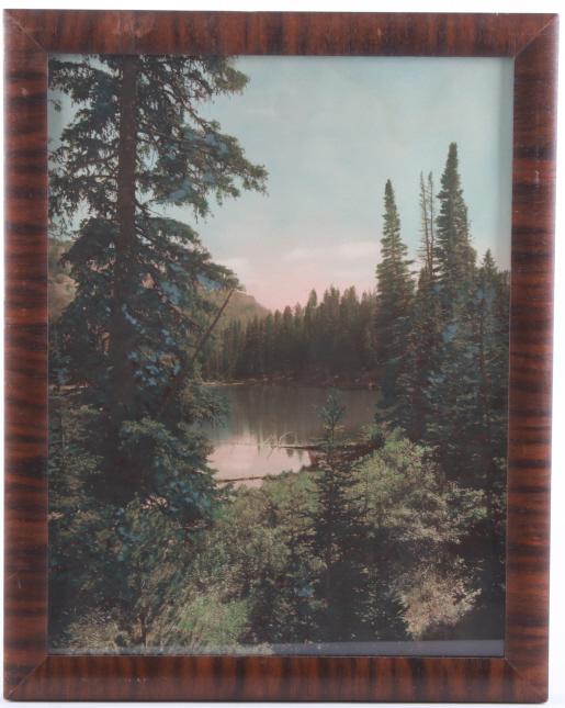 Original Schlechten Photograph of Rams Horn Lake: For your consideration, is this original framed Albert Schlechten photograph of Ram's Horn Lake looking north toward Fortress Mountain in the Gallatin Range of Southwest Montana. A paper from the Schl