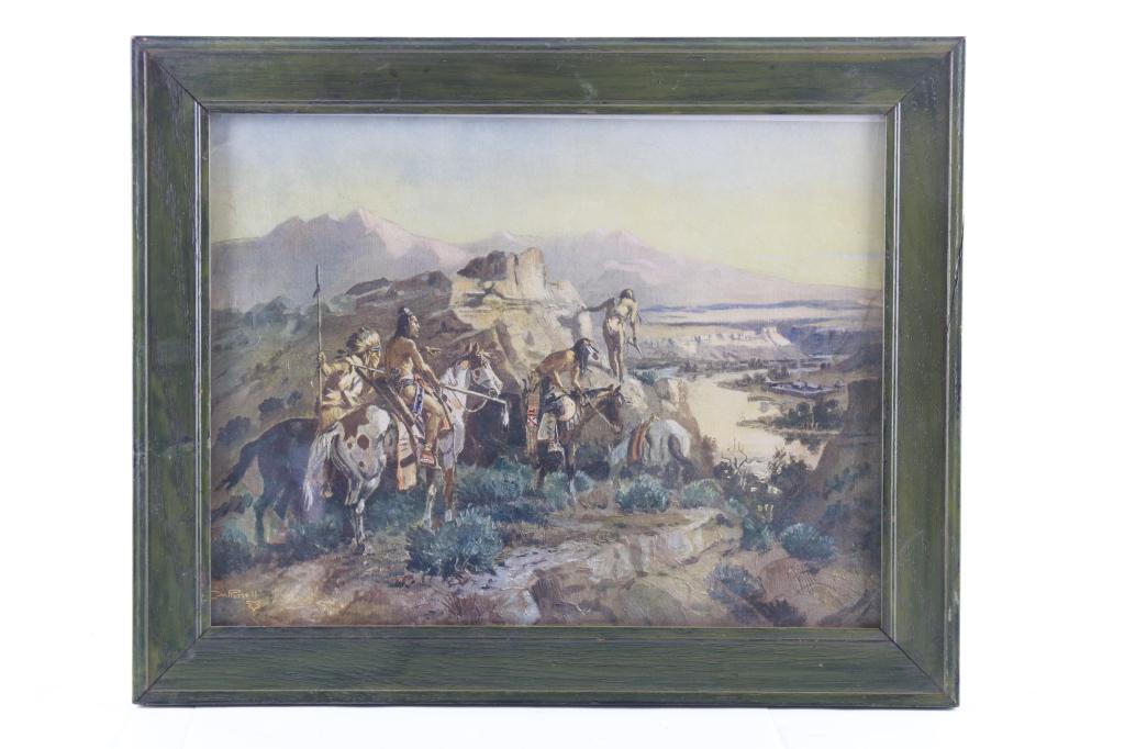 Charlie Russell 1990 "Planning The Attack": For your consideration in this lot is a fine lithograph of Charlie Russell's "Planning The Attack" that was painted in 1990. Charles Marion Russell (March 19, 1864 – October 24, 1926), also know