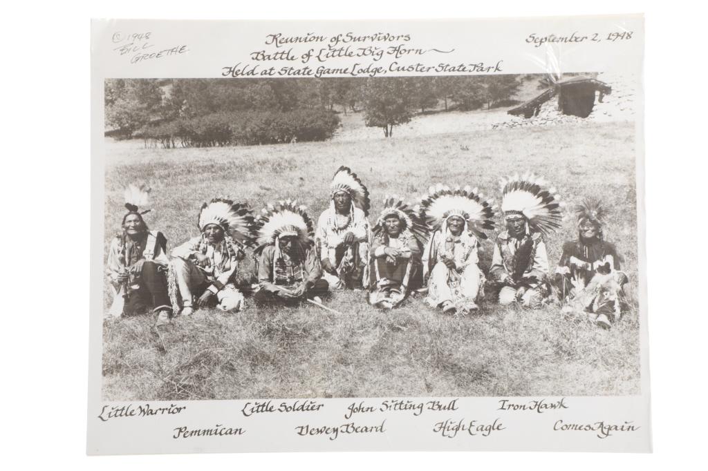 C. 1948-1998 Little Bighorn Survivors Photograph: Featured in this lot is this signed gelatin silver photograph of “Reunion of Survivors Battle of the Little Bighorn Held at State Game Lodge, Custer State Park” by Bill Groethe. This is a