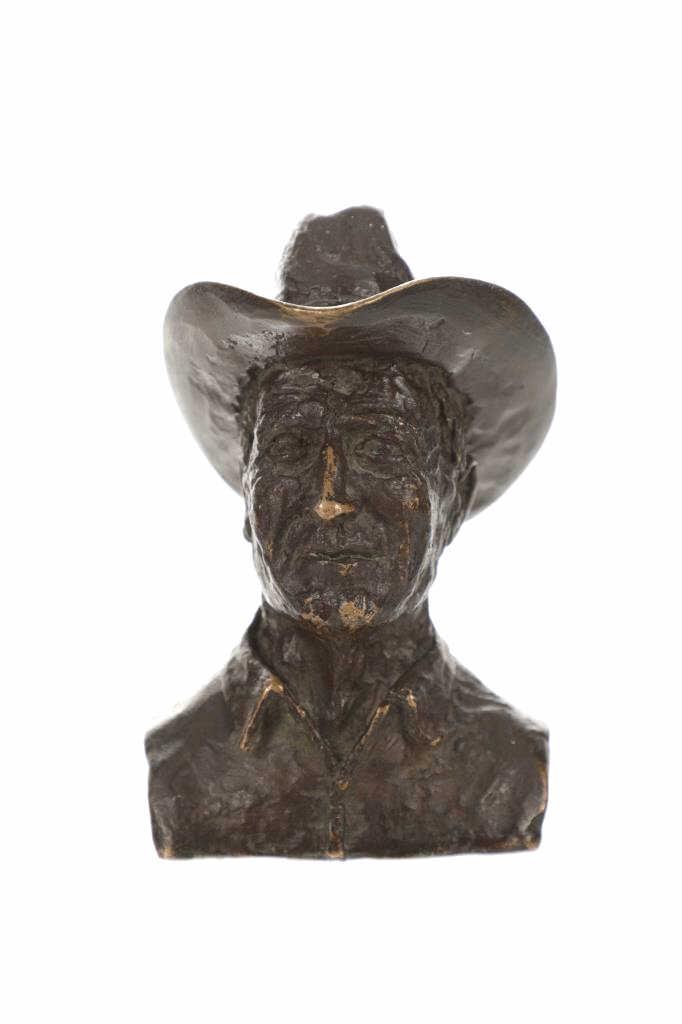 Jay Contway (1935-2019) Bill Linderman Bronze: Featured in this lot is this bronze sculpture of Bill Linderman by Montana artist Jay Contway born in 1935 and died in 2019. The bronze bust features a wonderfully and professionally crafted bronze co