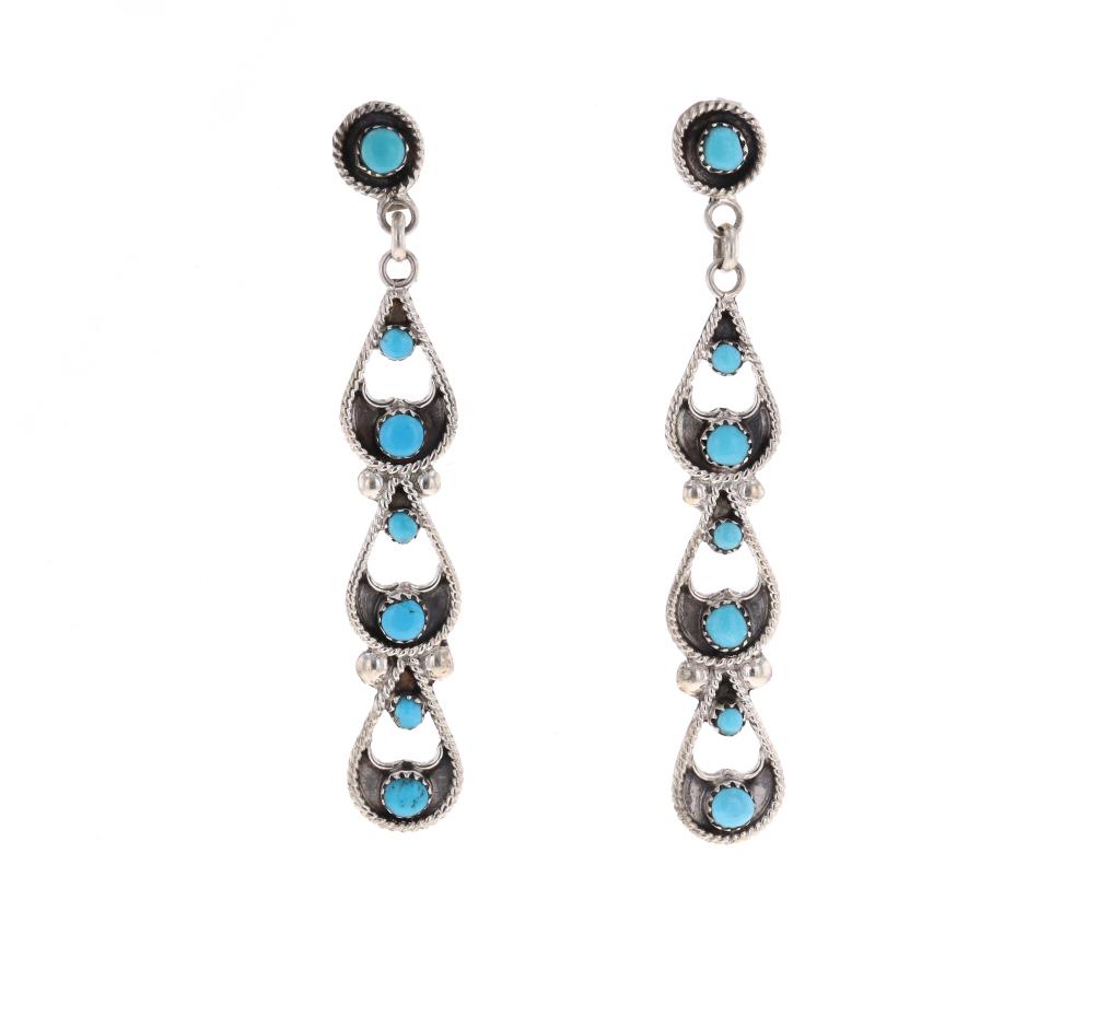 Zuni Silver And Turquoise Petit Point Earrings (1 of 4)