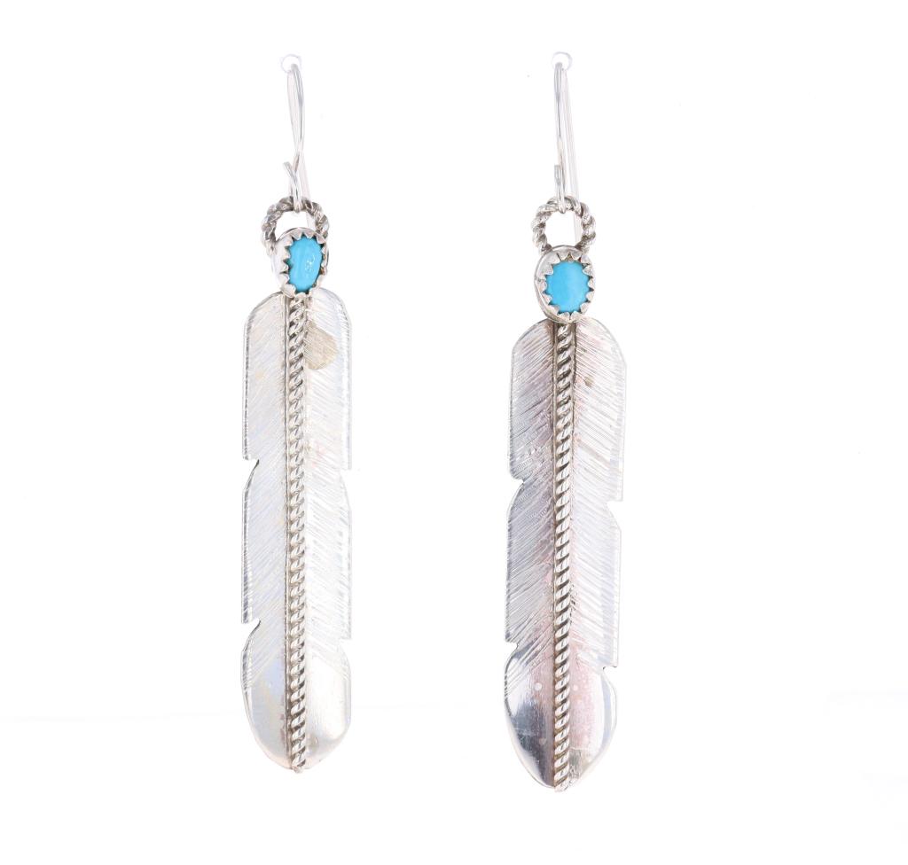 Navajo Sterling Feather & Turquoise Earrings (1 of 4)