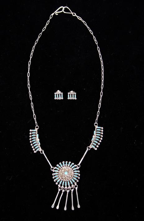 Zuni Sterling & Turquoise Necklace & Earrings (1 of 18)