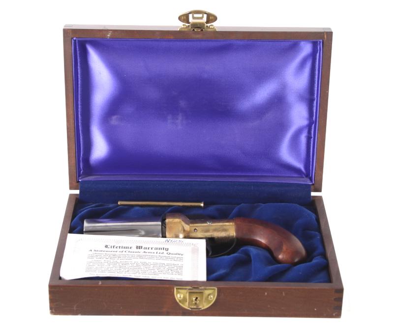 Classic Arms 4-Shot .36 Cal Percussion Pepperbox: Featured in this lot we have a Classic Arms Ltd machined 4-shot percussion cap pepperbox revolver chambered in .36 caliber. The pistol was manufactured in the 1900's by Classic Arms Ltd. and comes wit