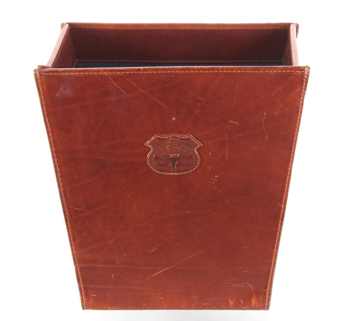 Edward H. Bohlin Genuine Leather Office Bin: For your consideration is a custom genuine leather office bin by the renowned Edward H. Bohlin, out of Hollywood, California. Edward Bohlin and his carefully selected team of leather, and silversmiths
