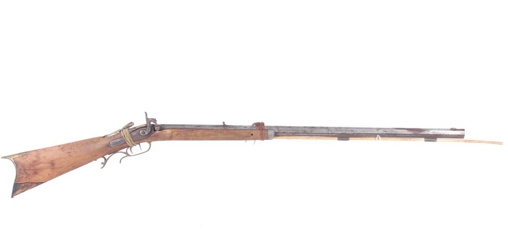 1800's Percussion Cap .38 Cal Black Powder Rifle: Featured in this lot we have a unmarked American percussion cap black powder rifle chambered in .38 caliber. The rifle was manufactured in the mid to late 1800's. The rifle shows a 30" octagonal barre