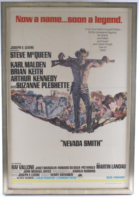"Nevada Smith" Movie Poster Archival Mount 1966: Presented in this lot is an Original "Nevada Smith" Theater Movie Poster, 1966, archival mounted and professionally framed. This is a Vintage, Original poster produced and distributed by the movie stu