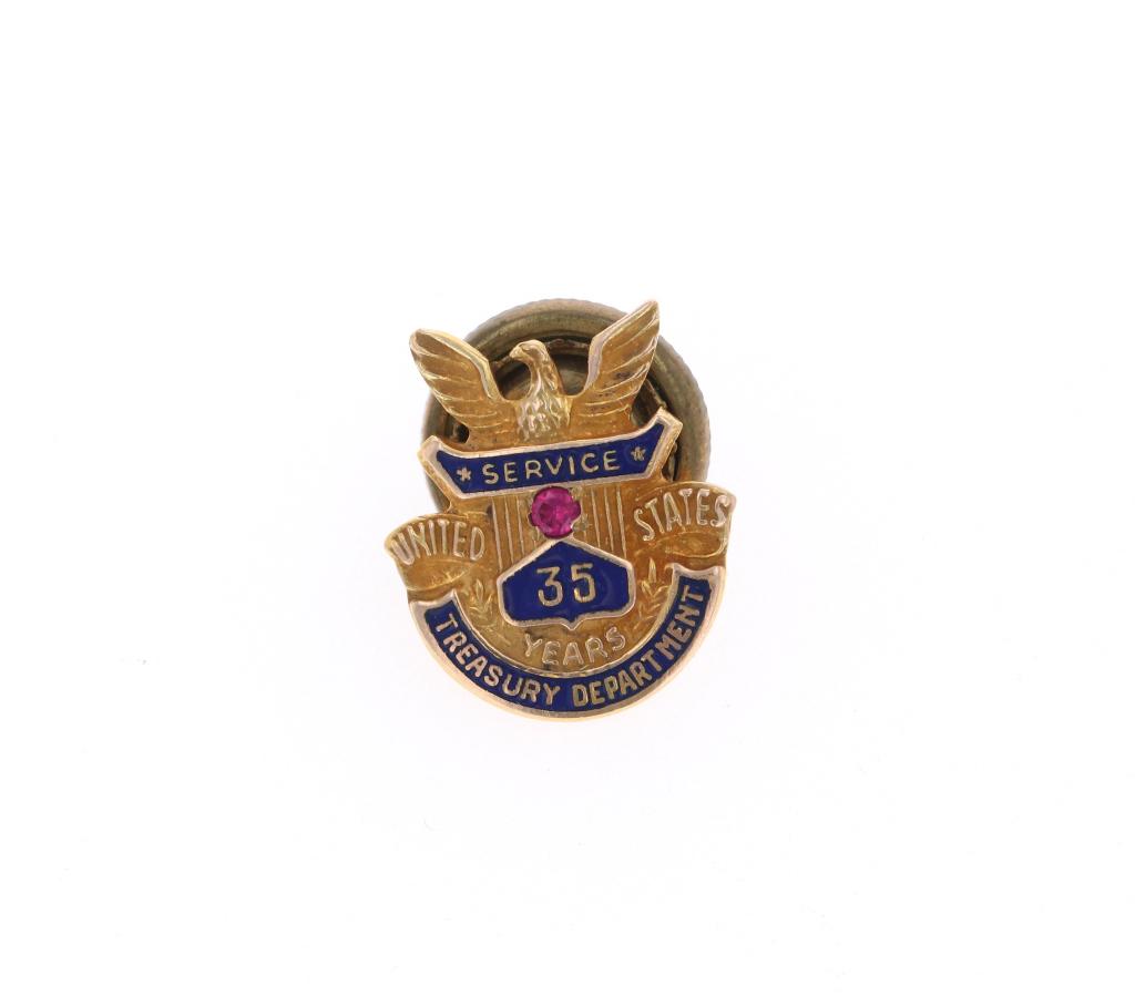 10 Karat Gold U.S. Treasury Pin w/ Small Cut Ruby (1 of 4)