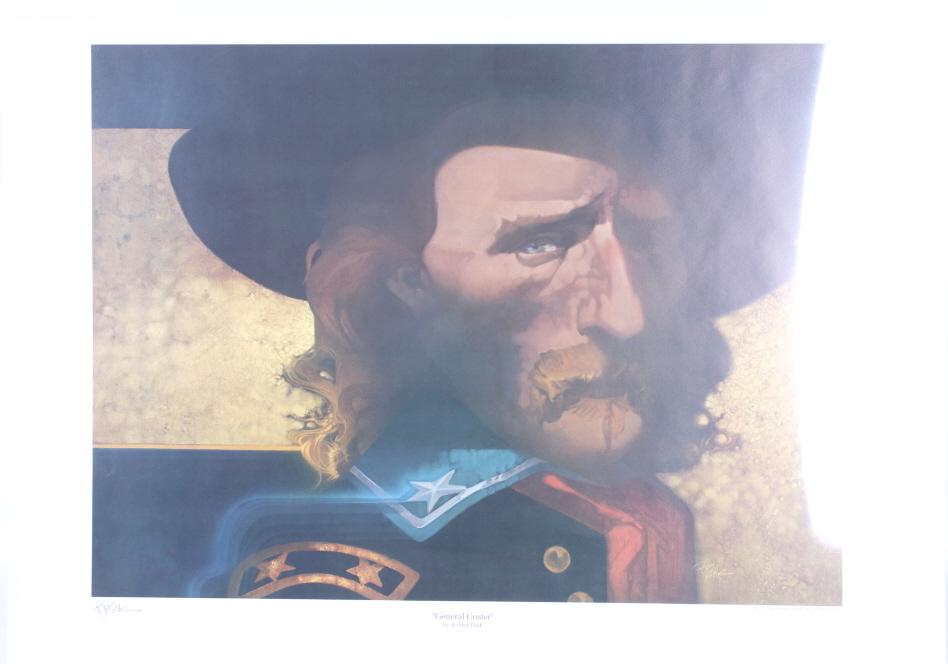 Robert Peak Signed Lithograph, "General Custer": Presented in this lot is a Robert Peak Signed Lithograph, "General Custer", 1975. Robert (Bob) Peak (1927-1992), dubbed “The Father of Modern Movie Posters,” was an award-winning illustrator known