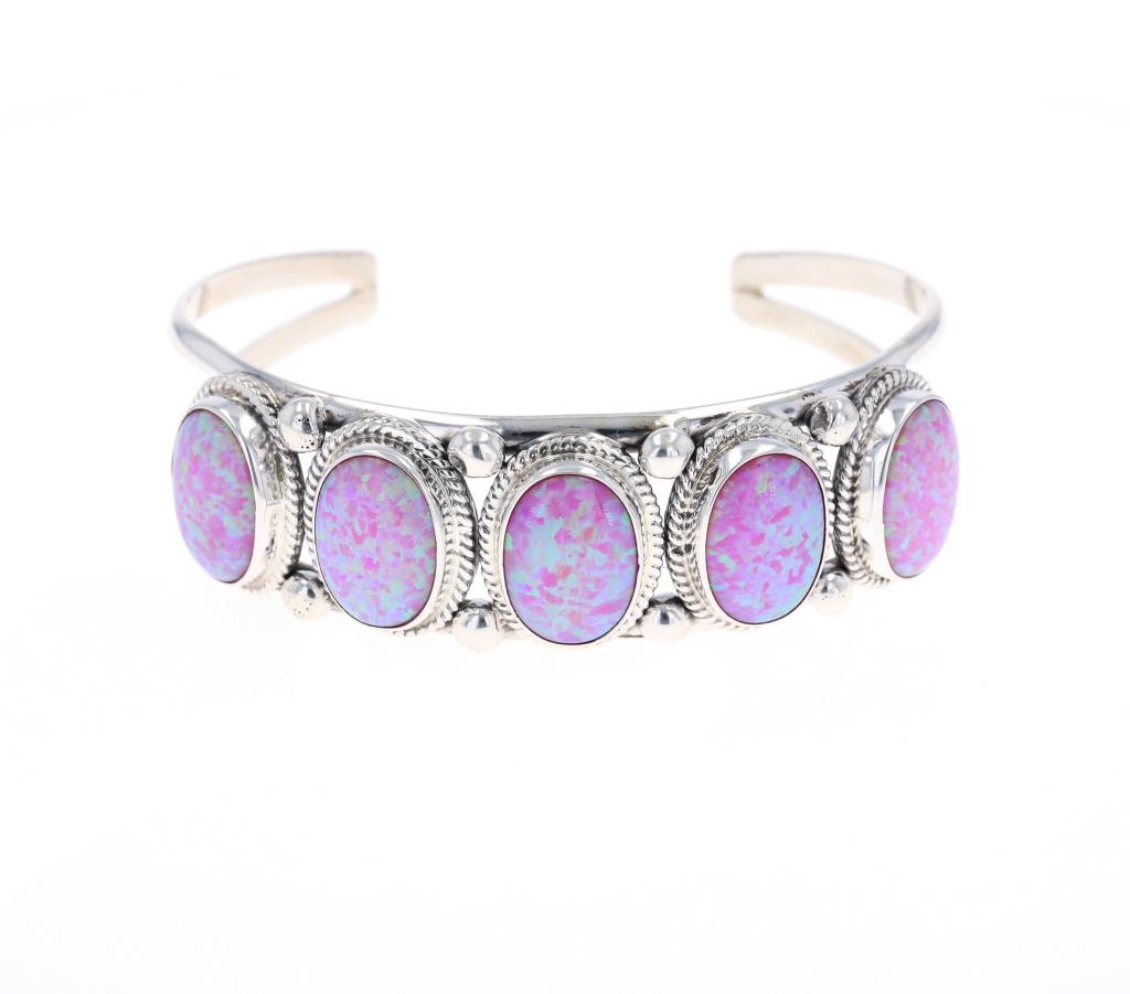 Navajo Running Bear Sterling and Opal Bracelet (1 of 8)