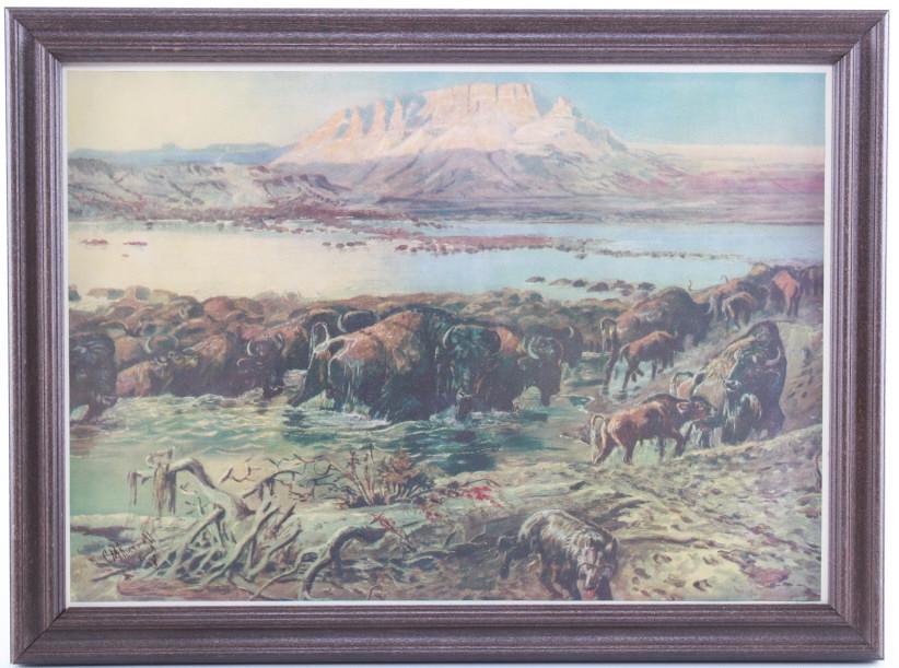 C. M. Russell Framed Print "Buffalo On The Move" (1 of 11)