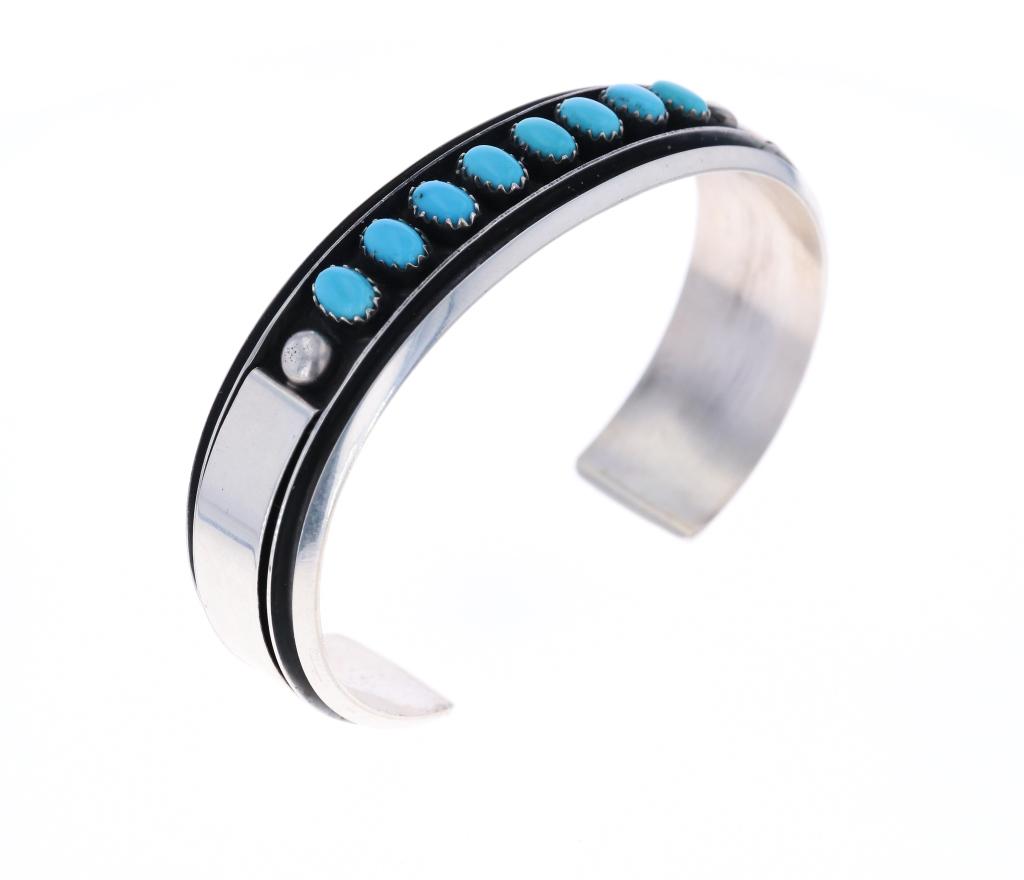 Navajo M. James Sterling Silver Turquoise Bracelet (1 of 8)