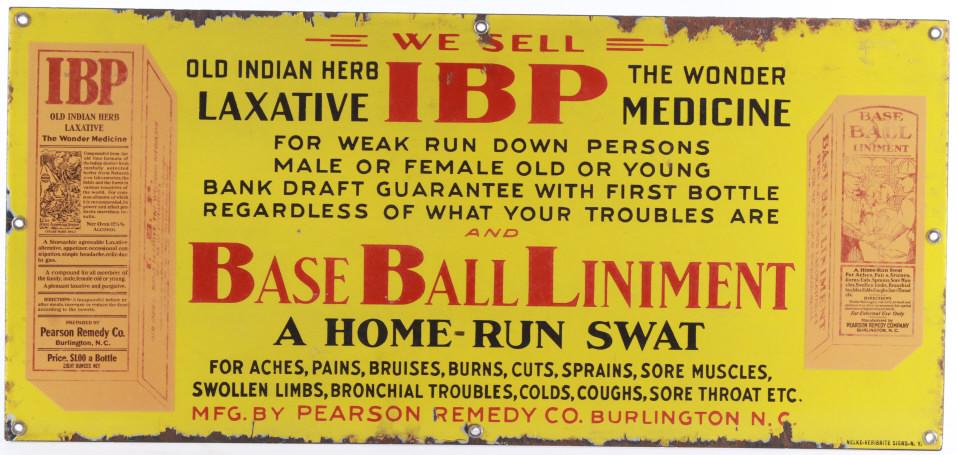 IBP Laxative & Base Ball Liniment Porcelain Sign (1 of 11)