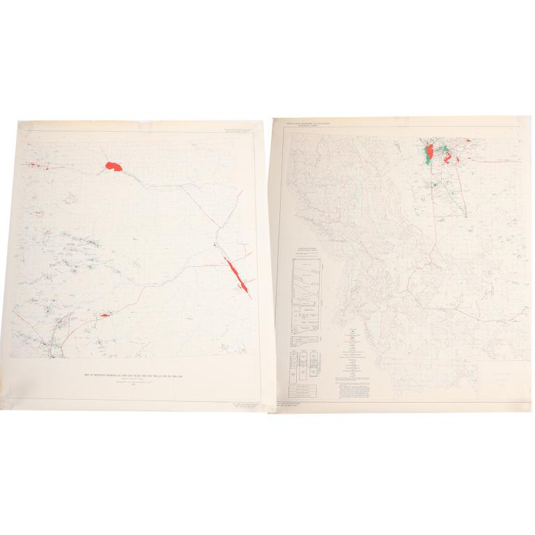 1952 Montana Map Showing Oil and Gas Fields: For your consideration is this 1952 map of Montana showing oil and gas fields and test wells for oil and gas, by J. D. Vine and C. E. Erdmann, published by the U. S. Geological Survey. The map comes i