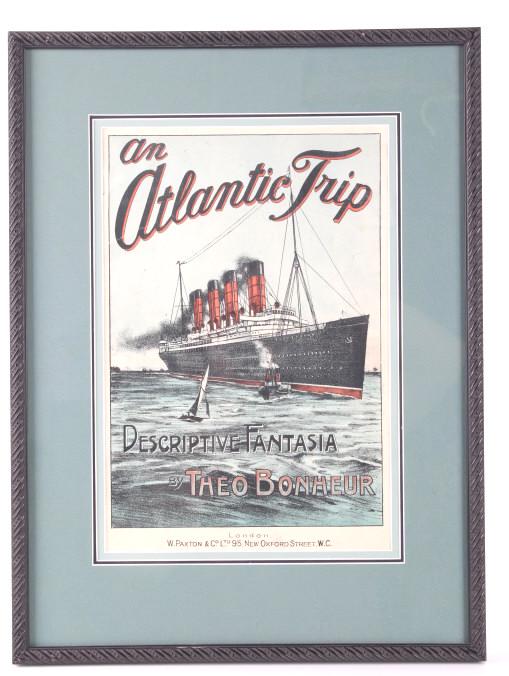An Atlantic Trip Descriptive Fantasia by Bonheur: Featured in this lot is this An Atlantic Trip Descriptive Fantasia by Theo Bonheur. The poster is wonderfully and professionally crafted paper construction. The poster features a sea scene of a cruise
