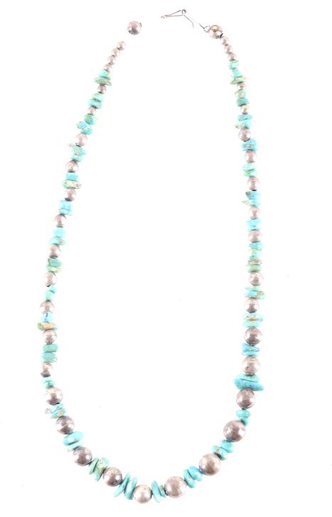 Navajo Turquoise Silver Pearl Necklace c. 1930's (1 of 11)