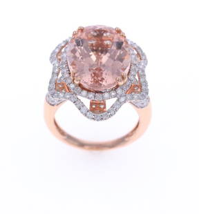 Elegant Morganite Diamond & 14k Rose Gold Ring: Featured in this lot is an elegant morganite diamond and 14k rose gold ring with GAL paperwork. The ring features a wonderfully and professionally crafted 14k rose gold construction that is marked