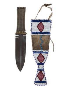 Ca. 1890 Blackfoot Dag Knife & Beaded Sheath: The lot features a wonderful American Indian dag knife and beaded sheath attributed to the Blackfoot Indians in Montana and dating to the late 19th Century. The knife is a late-19th Century example