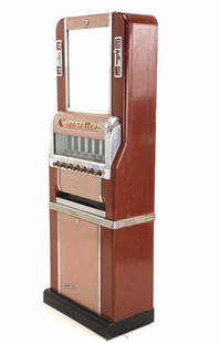 1940s National Vendors Cigarette Vending Machine: Featured in this lot is this 1940s National Vendor Company Cigarette Vending Machine manufactured in St. Louis, Missouri. The National Vendors Company, which had its headquarters in St. Louis,