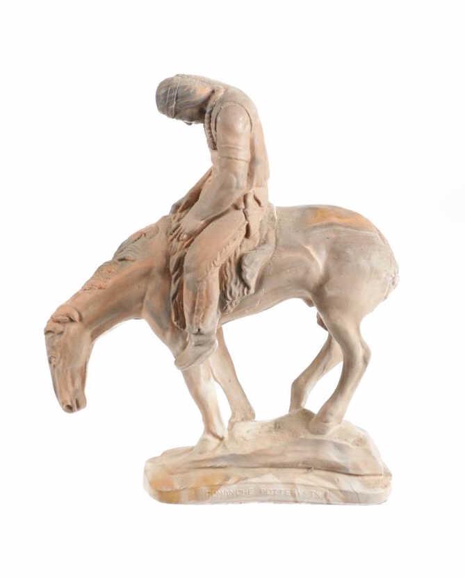 Comanche Pottery, TX Ceramic Mounted Native Man (1 of 20)