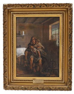 William Sidney Mount (American, 1807-1868) Oil: This is an original William Sidney Mount (American, 1807-1868) oil on canvas of a woman and children from the Sjaardema Art Collection. The piece shows an oil painting on stretched canvas in an origin