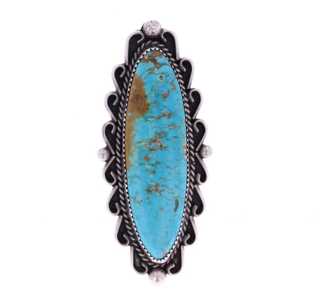 Large Navajo Sterling C. C. Turquoise Ring c 1960 (1 of 6)