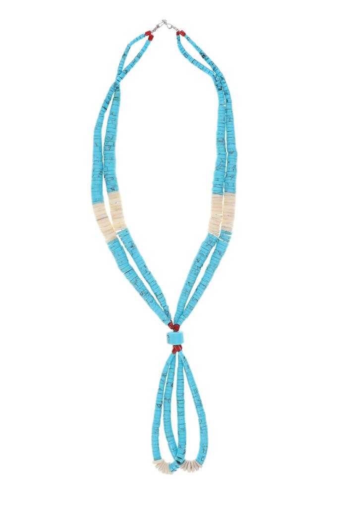 Navajo Turquoise Red Branch Coral & Shell Necklace (1 of 5)