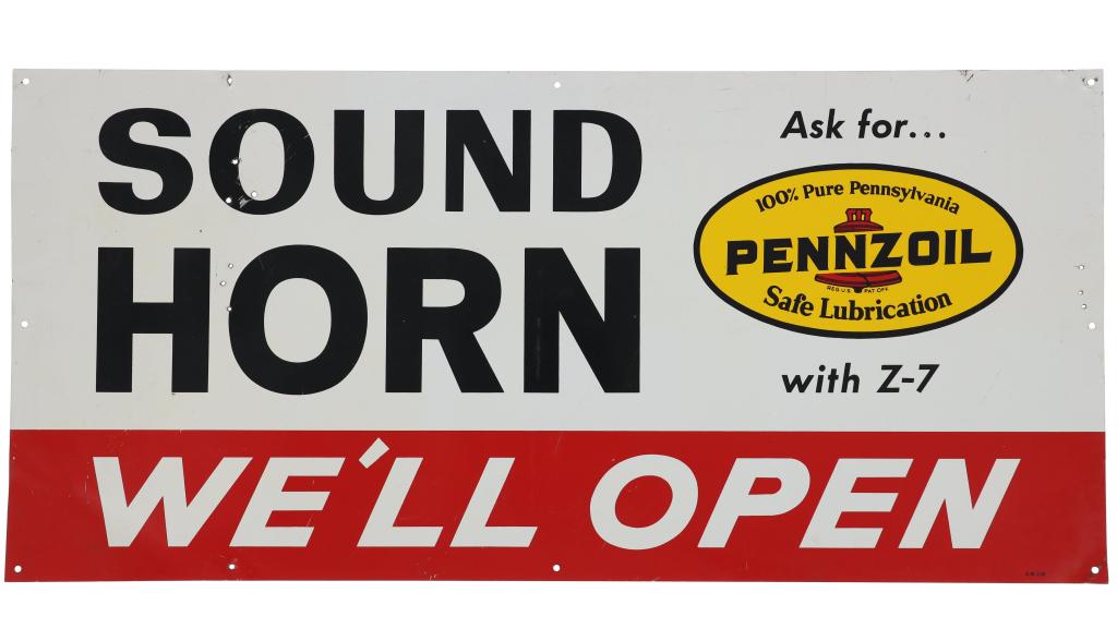 Rare Original 1965 Pennzoil Tin Sign "Sound Horn" (1 of 11)