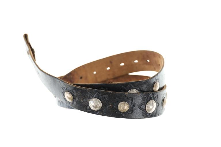 Liberty Dime & Indian Head Nickel Concho Belt 1950: Featured in this lot is a Liberty Dime and Indian Head Nickel concho belt, circa 1950s. The belt features a wonderfully and professionally crafted leather construction with a total of 9 Liberty dime c