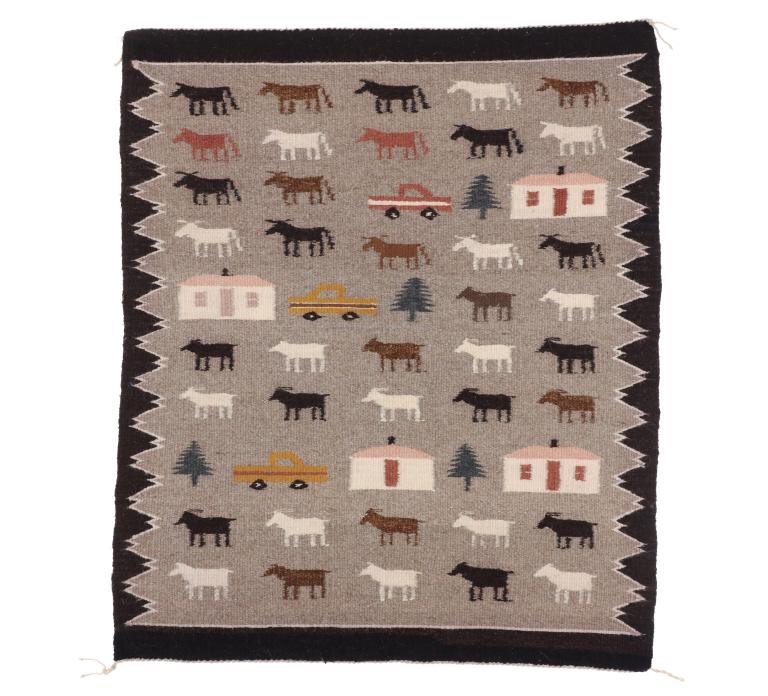 Navajo Hogan Pictorial Hand Woven Rug c. 1950's (1 of 6)