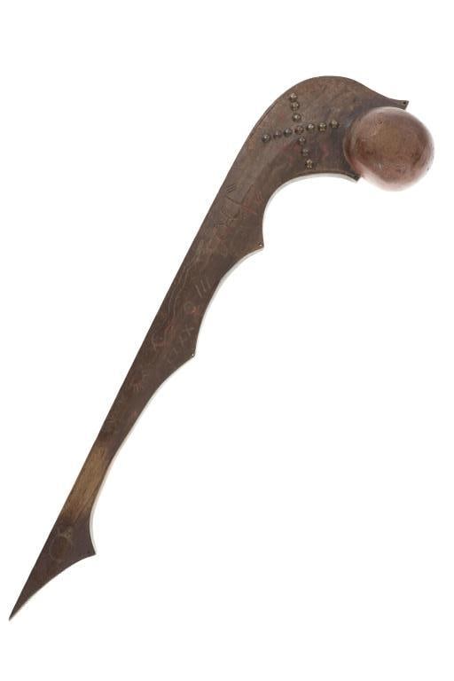 Ca. 1775- Rare Lenape Ball Head War Club: This is a phenomenally rare and historically important early Lenape-Delaware ball head war club collected in the late-1700s in Coshocton, Ohio. This is rare and early piece was carved from one piece o