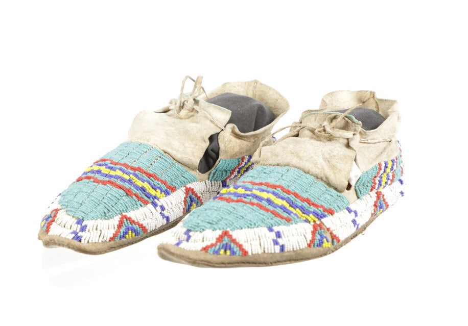 Ca. 1880's Sioux Beaded Buffalo Hide Moccasins (1 of 19)