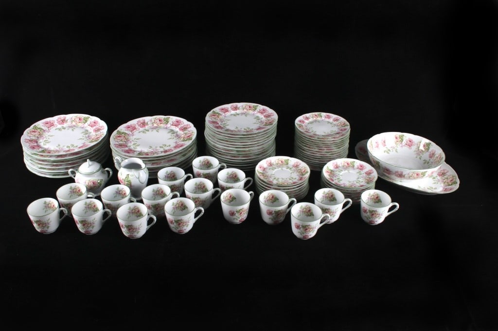 Bernardaud "Eugenie de Montijo" China Set (84): Featured in this lot is this 84 piece dish set of Bernardaud Limoges "Eugenie de Montijo" edition fine china made in Limoges, France circa 1986-2012. In 1863, Bernardaud set out on his epic industrial