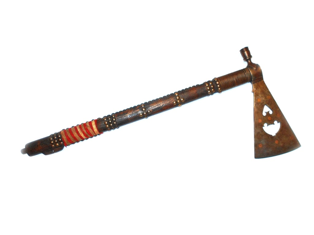 C. 1875 Double Batwing Copper Inlaid Pipe Tomahawk (1 of 11)