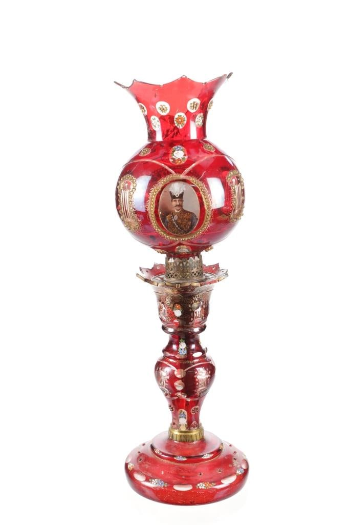 Persian Qajar Bohemian Ruby Glass Lamp 19th C. (1 of 19)