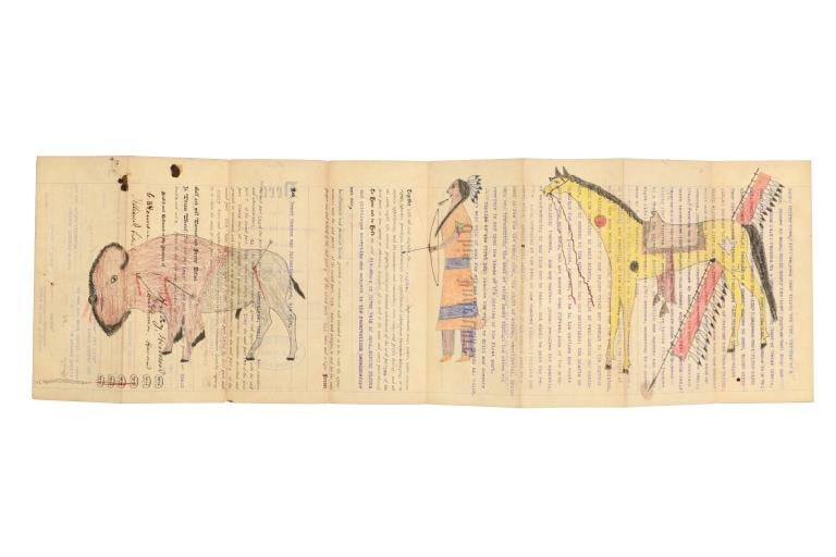 Ca. 1903- Plains Indian Ledger Art Land Deed (1 of 9)