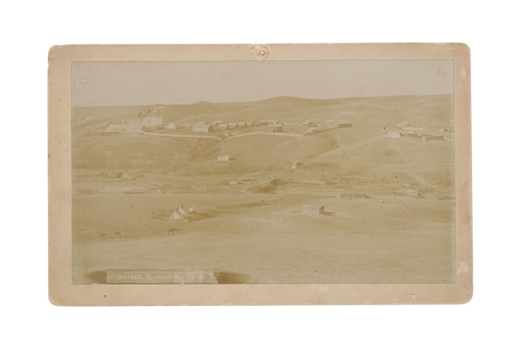 Ca. 1878 W. R. Cross Rosebud Agency Photograph: This is an original photograph taken in 1878 titled, ?No. 446 Rosebud Agency. D. T.? by W.R. Cross of the Rosebud Spotted Tail Agency in Dakota Territory by William Richard Cross. The image shows graz