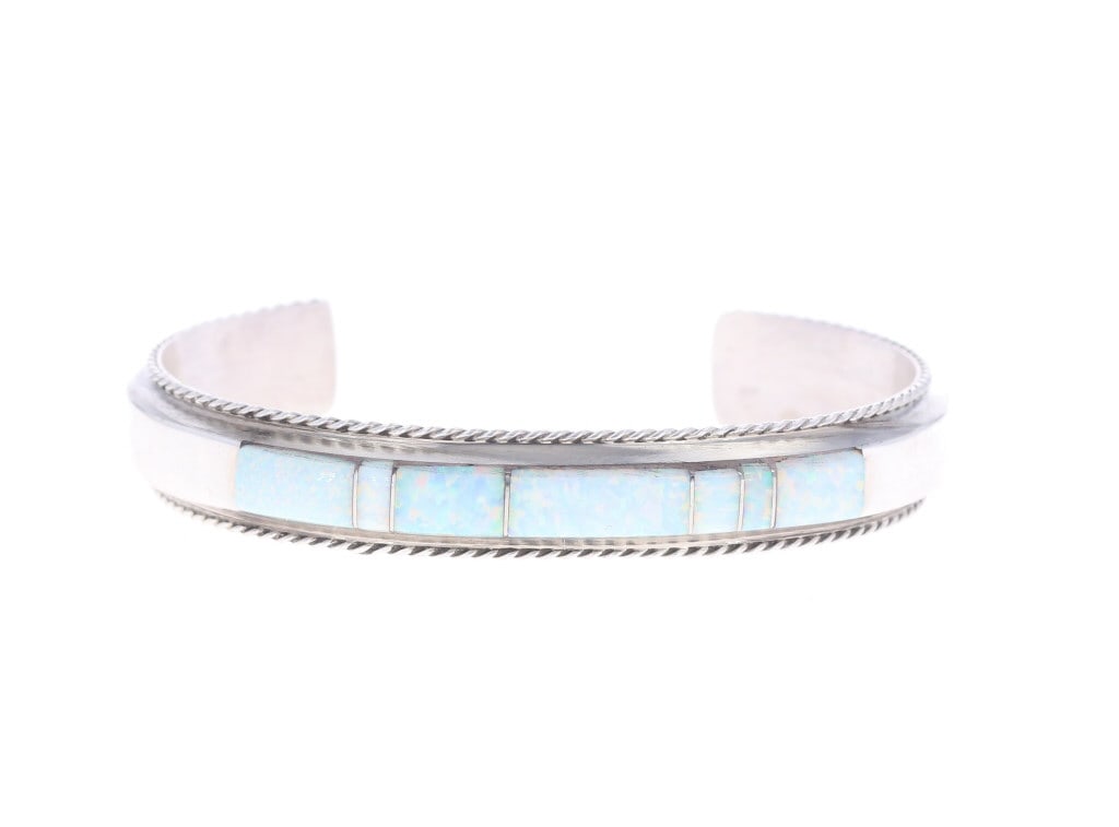 Navajo F. Plantero Sterling Silver Opal Bracelet (1 of 8)